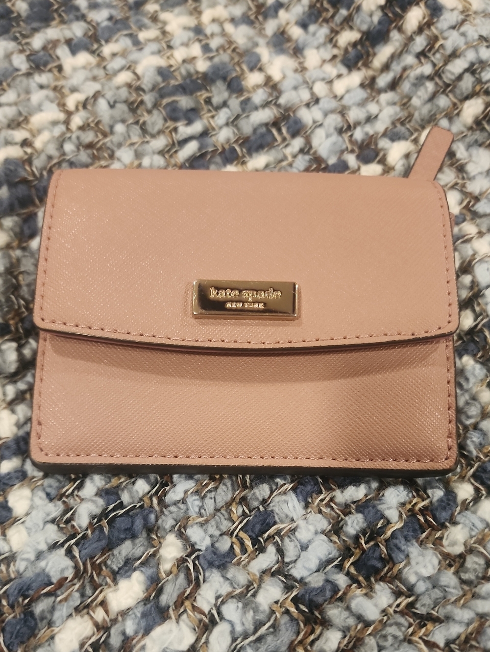 kate spade Pink Leather Compact Flap Wallet with Gold Plate -Mauve Color